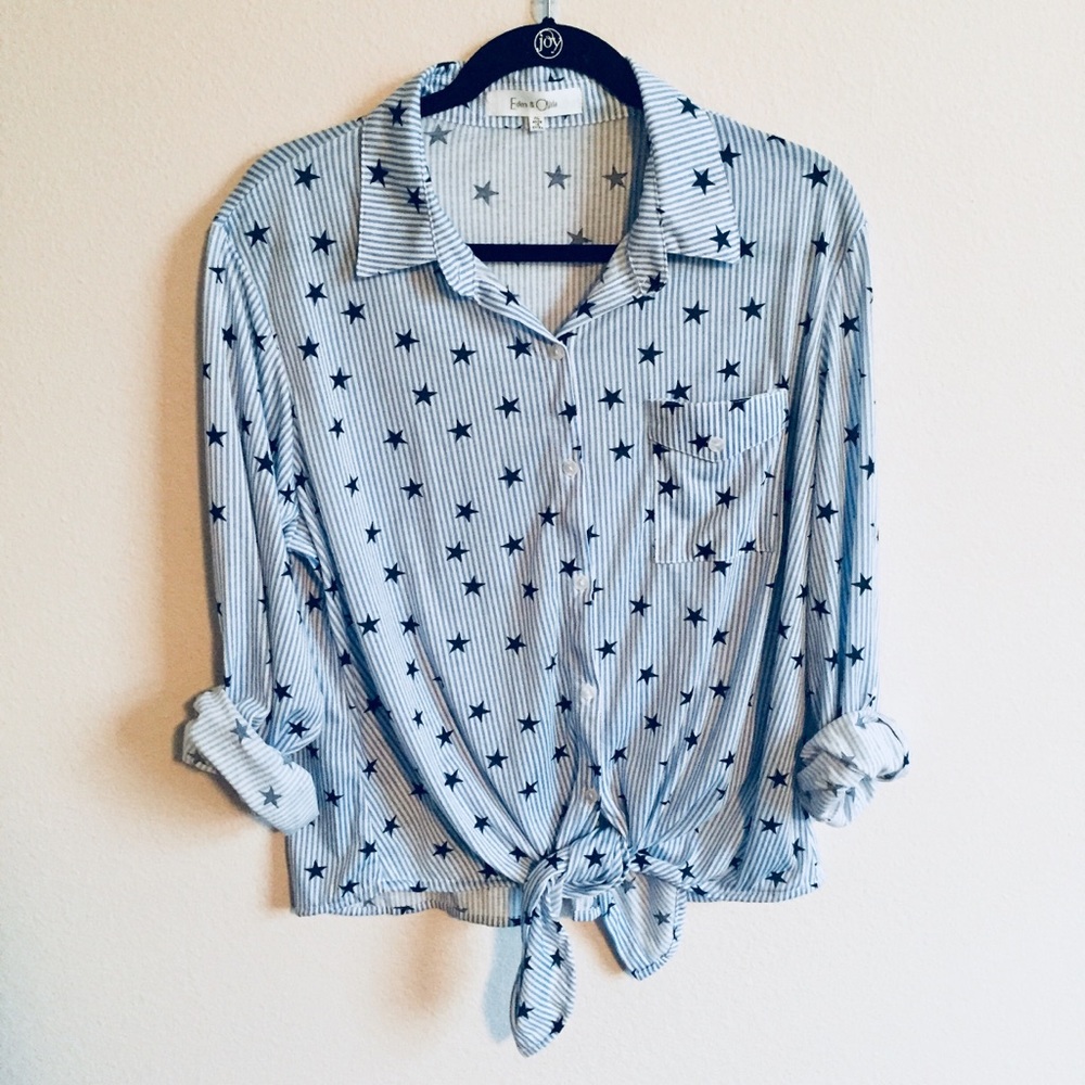 Anthro Eden & Olivia Blue Striped Button Up
